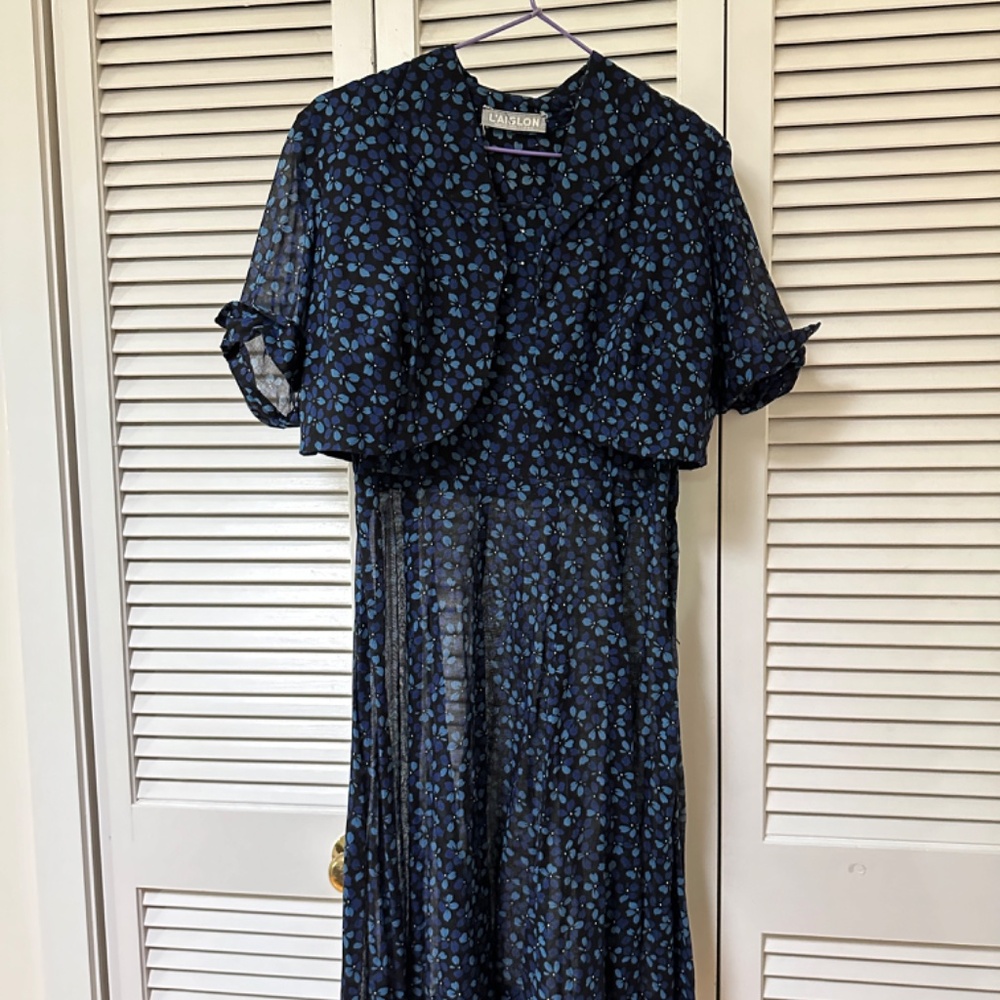 Vintage 1950s Sheer Cotton Lawn Floral Print Dress Matching Jacket USA